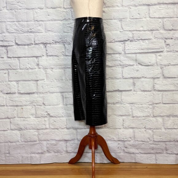 Rotate Birger Christensen Black Leeds Faux Croc-Effect Midi Skirt - Picture 3 of 9